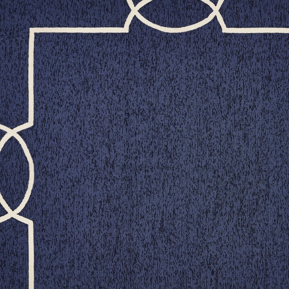 7' X 10' Blue And Ivory Geometric Hand Hooked Area Rug — view 3
