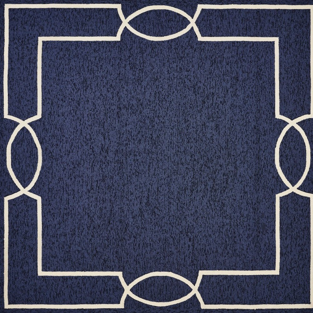 7' X 10' Blue And Ivory Geometric Hand Hooked Area Rug HomeRoots