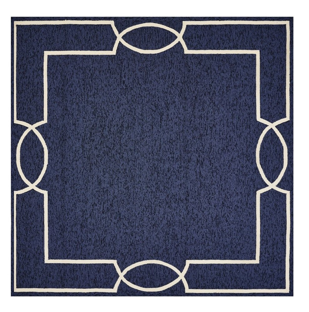 7' X 10' Blue And Ivory Geometric Hand Hooked Area Rug — view 5