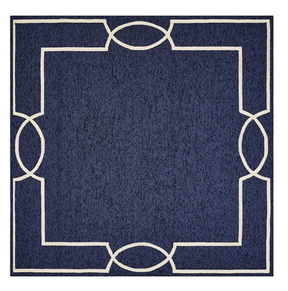 7' X 10' Blue And Ivory Geometric Hand Hooked Area Rug HomeRoots