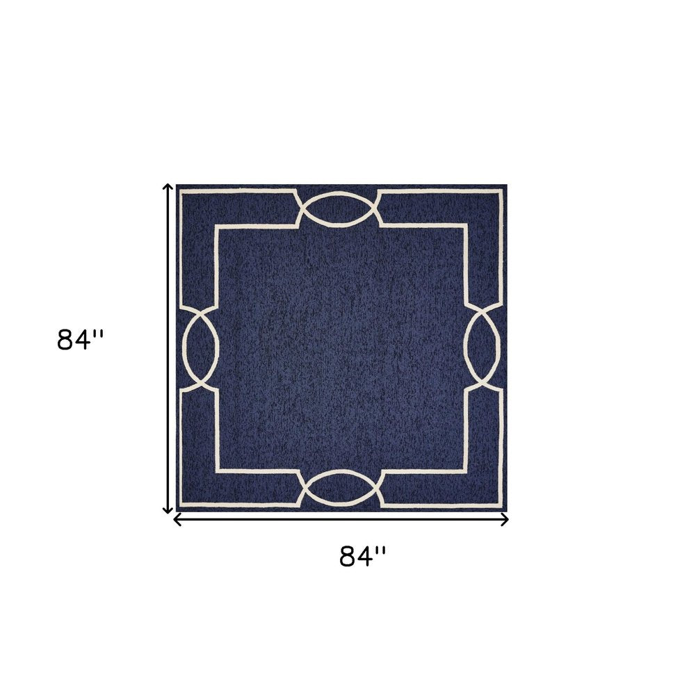 7' X 10' Blue And Ivory Geometric Hand Hooked Area Rug — view 6