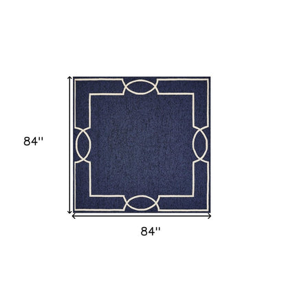 7' X 10' Blue And Ivory Geometric Hand Hooked Area Rug HomeRoots