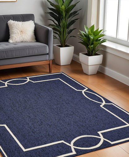 7' X 10' Blue And Ivory Geometric Hand Hooked Area Rug HomeRoots