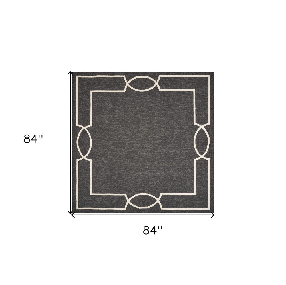 7' Onyx And White Square Geometric Handmade Indoor Outdoor Area Rug — view 5