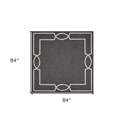 7' Onyx And White Square Geometric Handmade Indoor Outdoor Area Rug HomeRoots