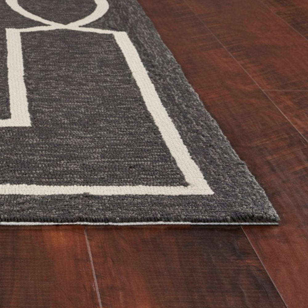 7' Onyx And White Square Geometric Handmade Indoor Outdoor Area Rug — view 2