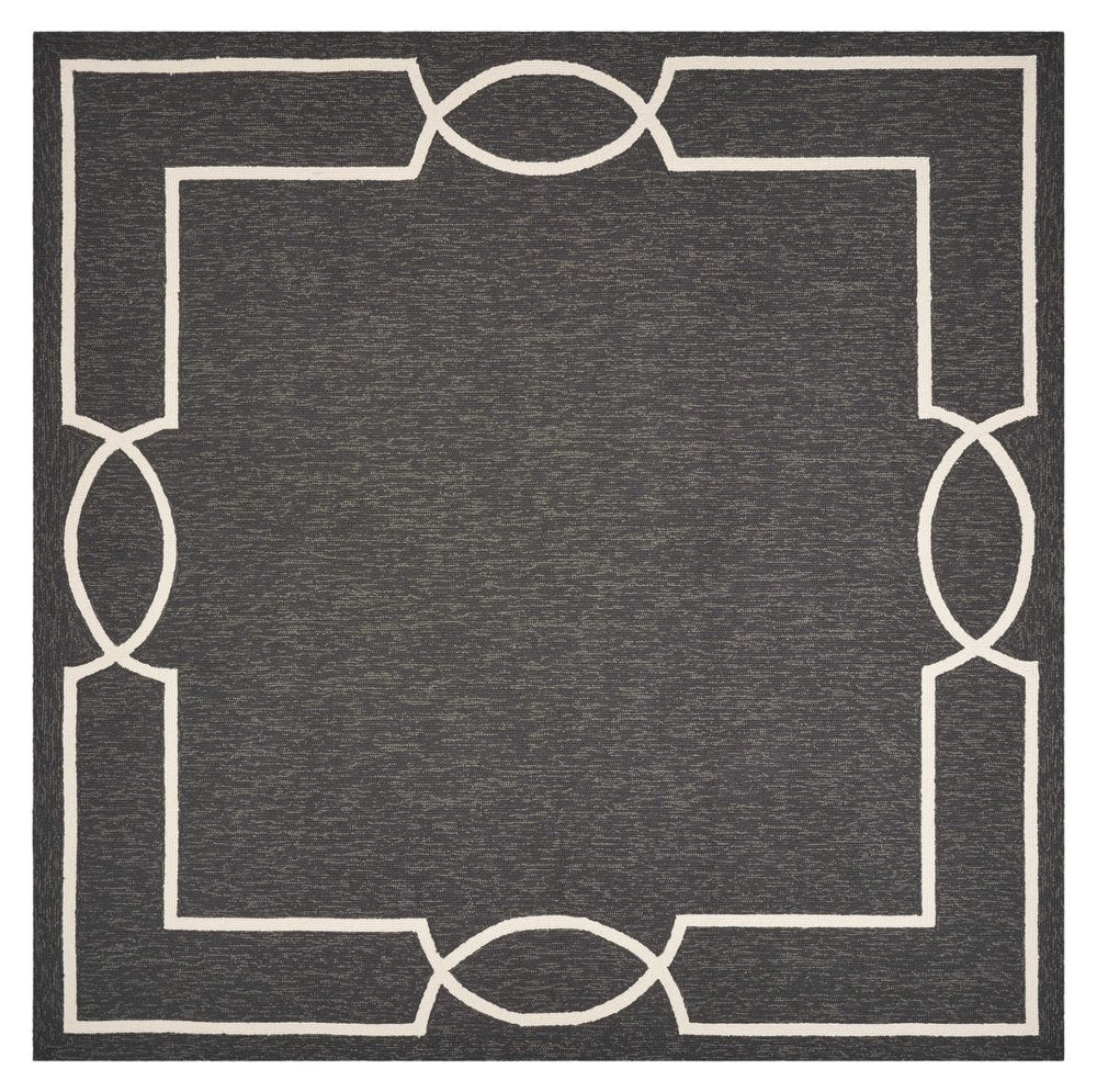 7' Onyx And White Square Geometric Handmade Indoor Outdoor Area Rug HomeRoots