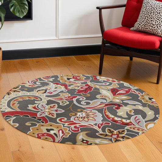 7' Taupe Round Hand Tufted Area Rug With UV Protection - 90.0" (H) x 90.0" (W) x 0.5" (D)