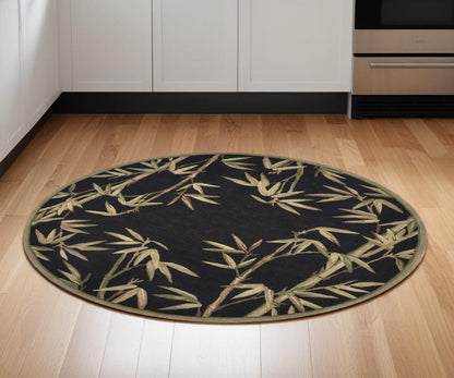 5' Black Round Wool Hand Tufted Area Rug