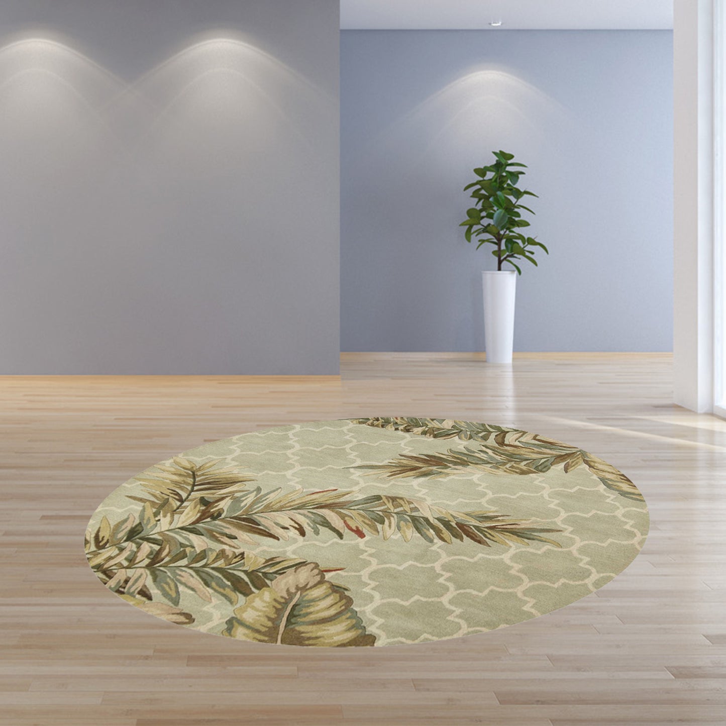 5'X8' Sage Green Hand Tufted Tropical Quatrefoil Indoor Area Rug