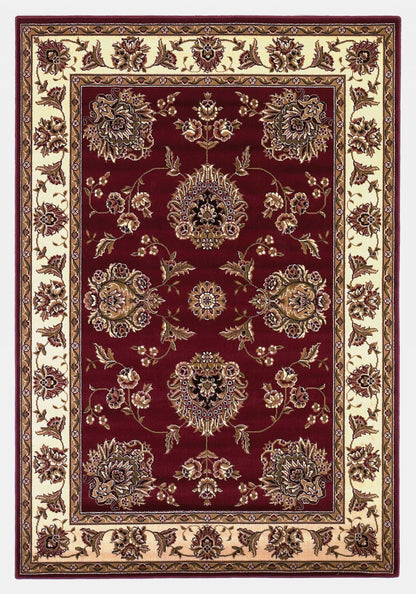 Red And Ivory Octagon Floral Vines Area Rug