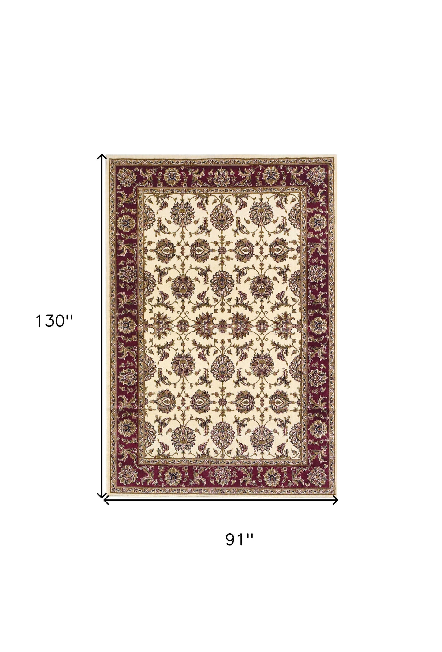 5' X 8' Ivory Red Machine Woven Floral Traditional Indoor Area Rug