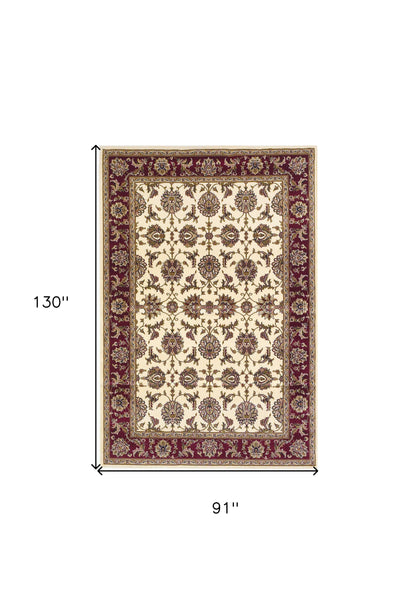 5' X 8' Ivory Red Machine Woven Floral Traditional Indoor Area Rug