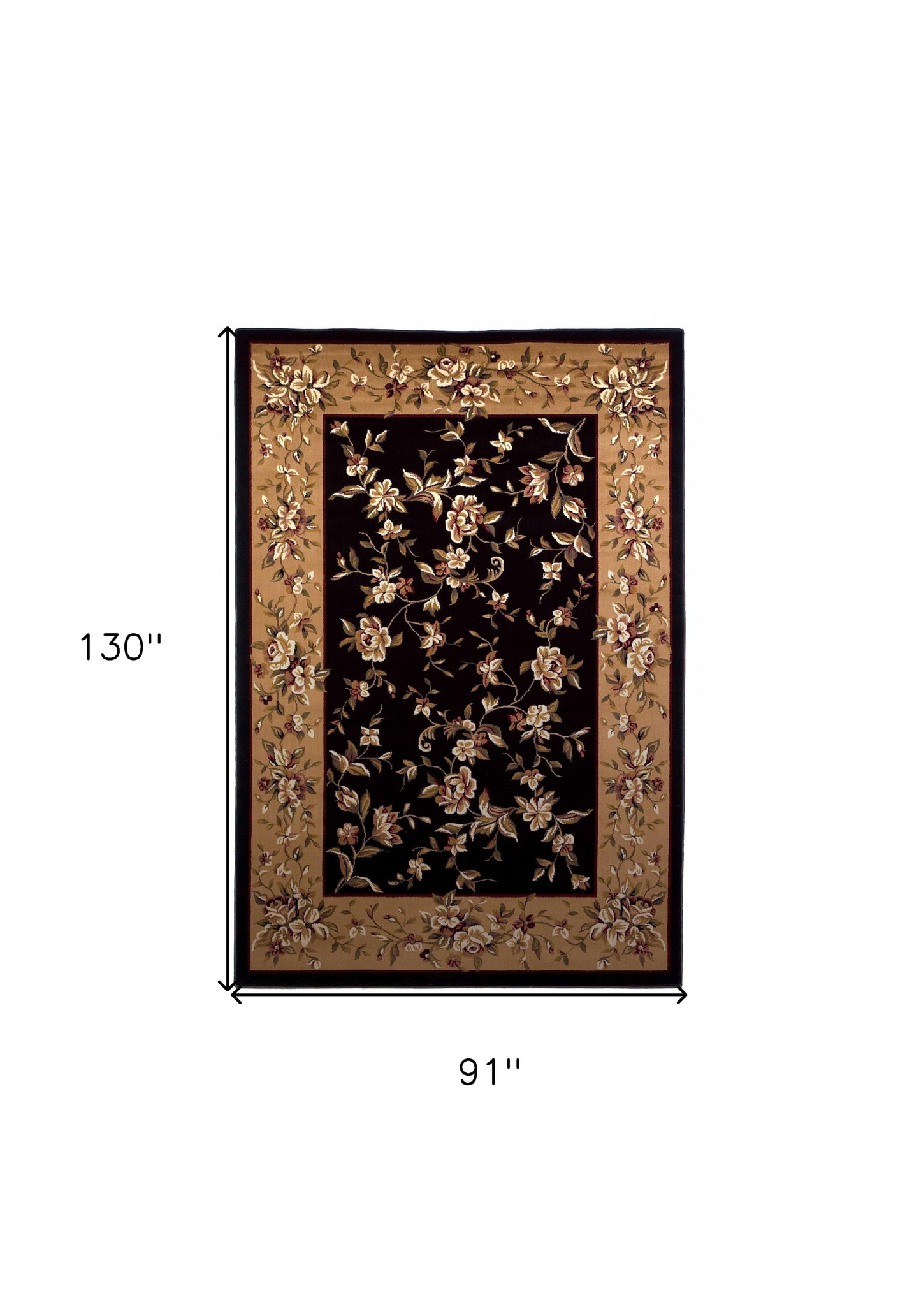 5' X 8' Black Beige Machine Woven Floral Vines Indoor Area Rug