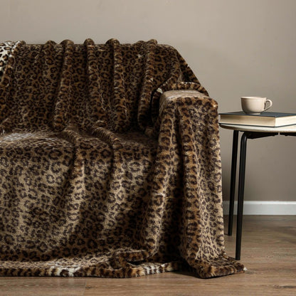 50" X 60" Brown and Black Faux Fur Leopard Plush Throw Blanket HomeRoots