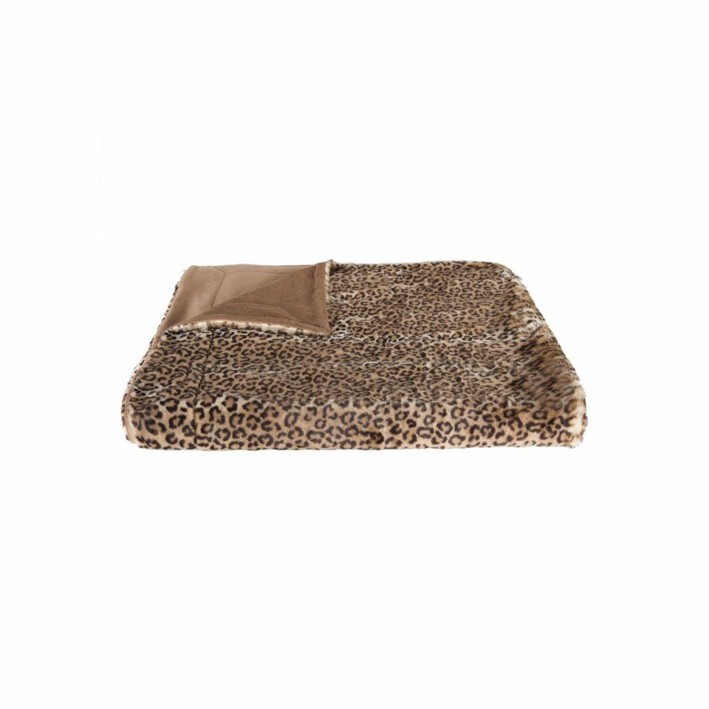 50" X 60" Brown and Black Faux Fur Leopard Plush Throw Blanket HomeRoots