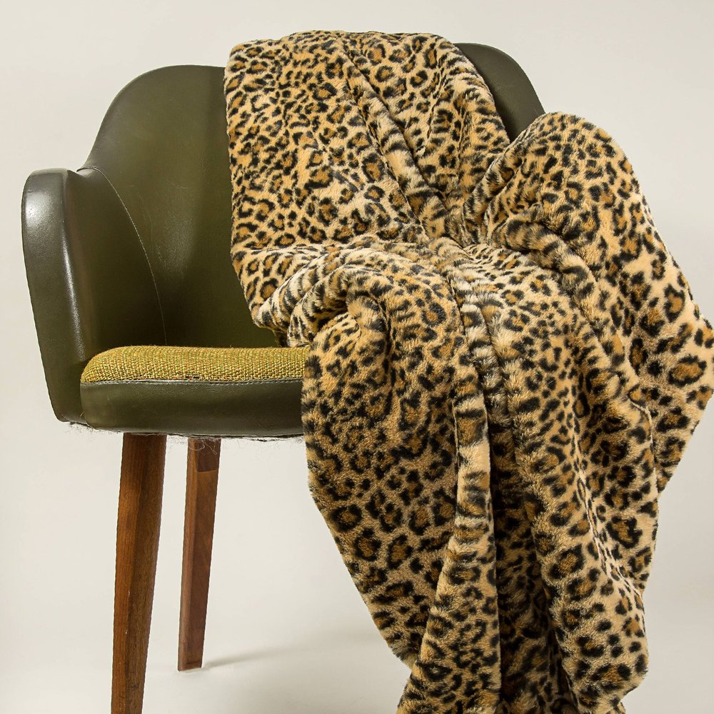 50" X 60" Brown and Black Faux Fur Leopard Plush Throw Blanket HomeRoots