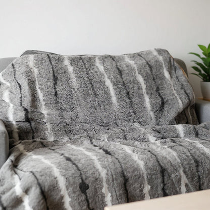 50" X 70" Gray and White Faux Fur Striped Plush Throw Blanket HomeRoots