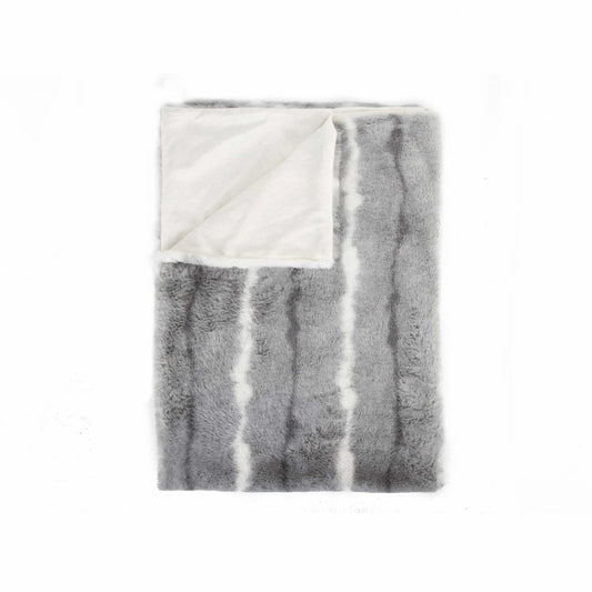 50" X 70" Gray and White Faux Fur Striped Plush Throw Blanket HomeRoots