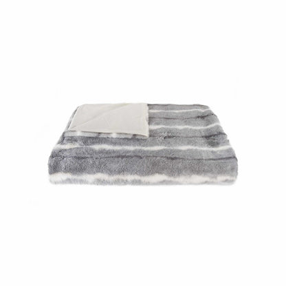 50" X 70" Gray and White Faux Fur Striped Plush Throw Blanket HomeRoots