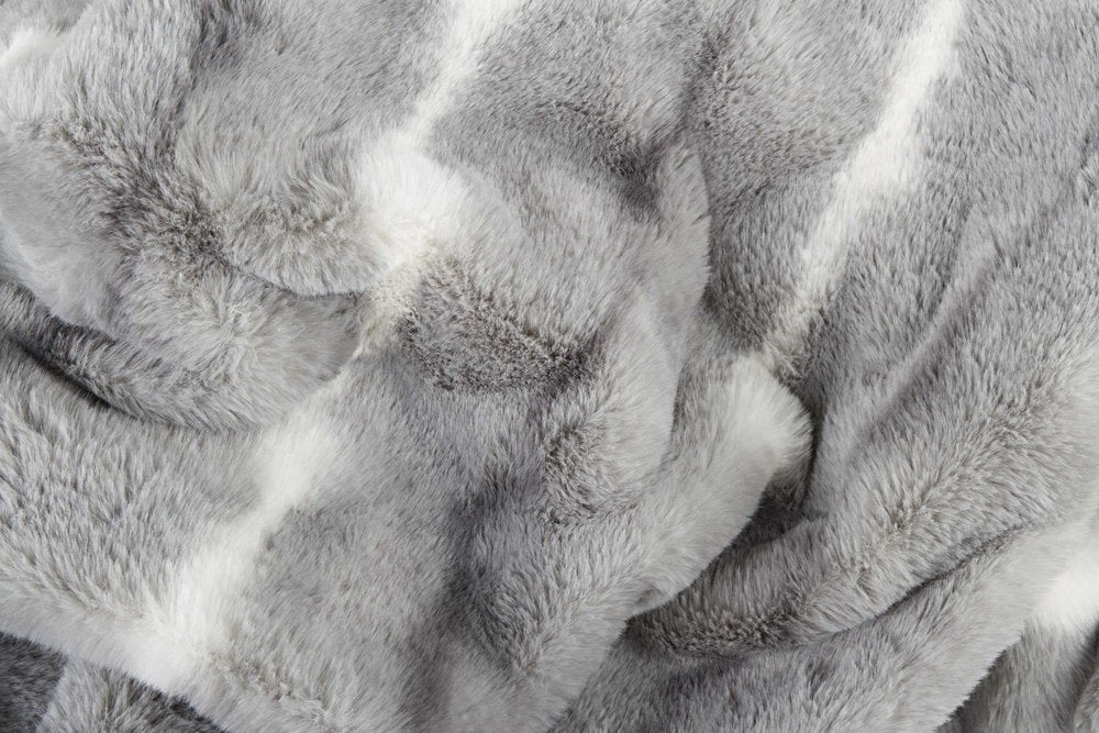 50" X 70" Gray and White Faux Fur Striped Plush Throw Blanket HomeRoots