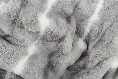 50" X 70" Gray and White Faux Fur Striped Plush Throw Blanket HomeRoots