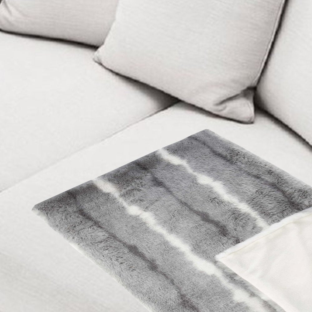50" X 70" Gray and White Faux Fur Striped Plush Throw Blanket HomeRoots