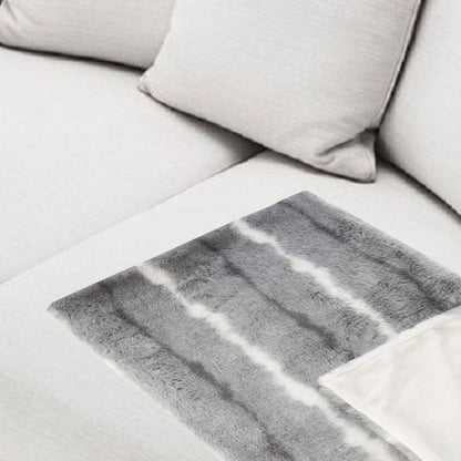 50" X 70" Gray and White Faux Fur Striped Plush Throw Blanket HomeRoots