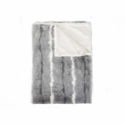 50" X 70" Gray and White Faux Fur Striped Plush Throw Blanket HomeRoots
