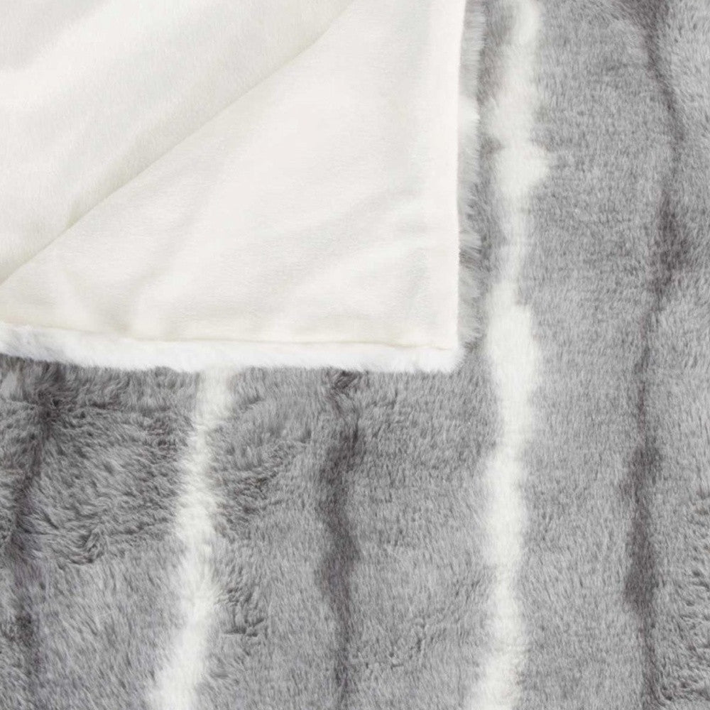 50" X 70" Gray and White Faux Fur Striped Plush Throw Blanket