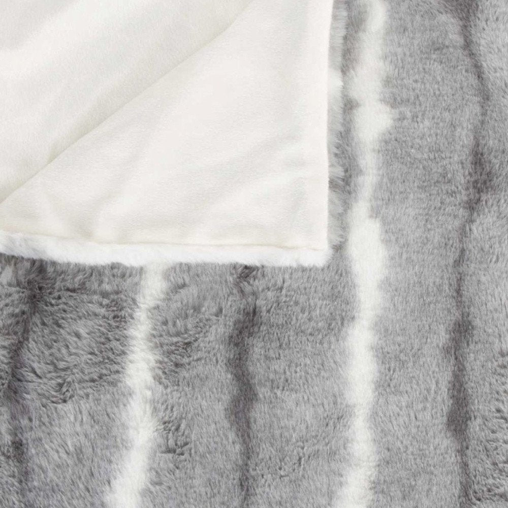 50" X 70" Gray and White Faux Fur Striped Plush Throw Blanket HomeRoots