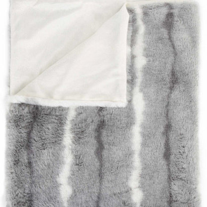 50" X 70" Gray and White Faux Fur Striped Plush Throw Blanket HomeRoots