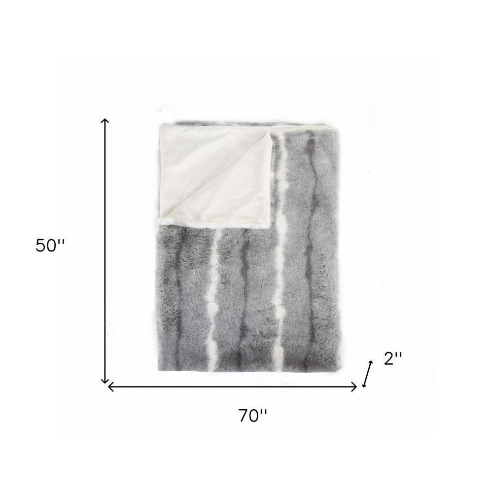 50" X 70" Gray and White Faux Fur Striped Plush Throw Blanket HomeRoots