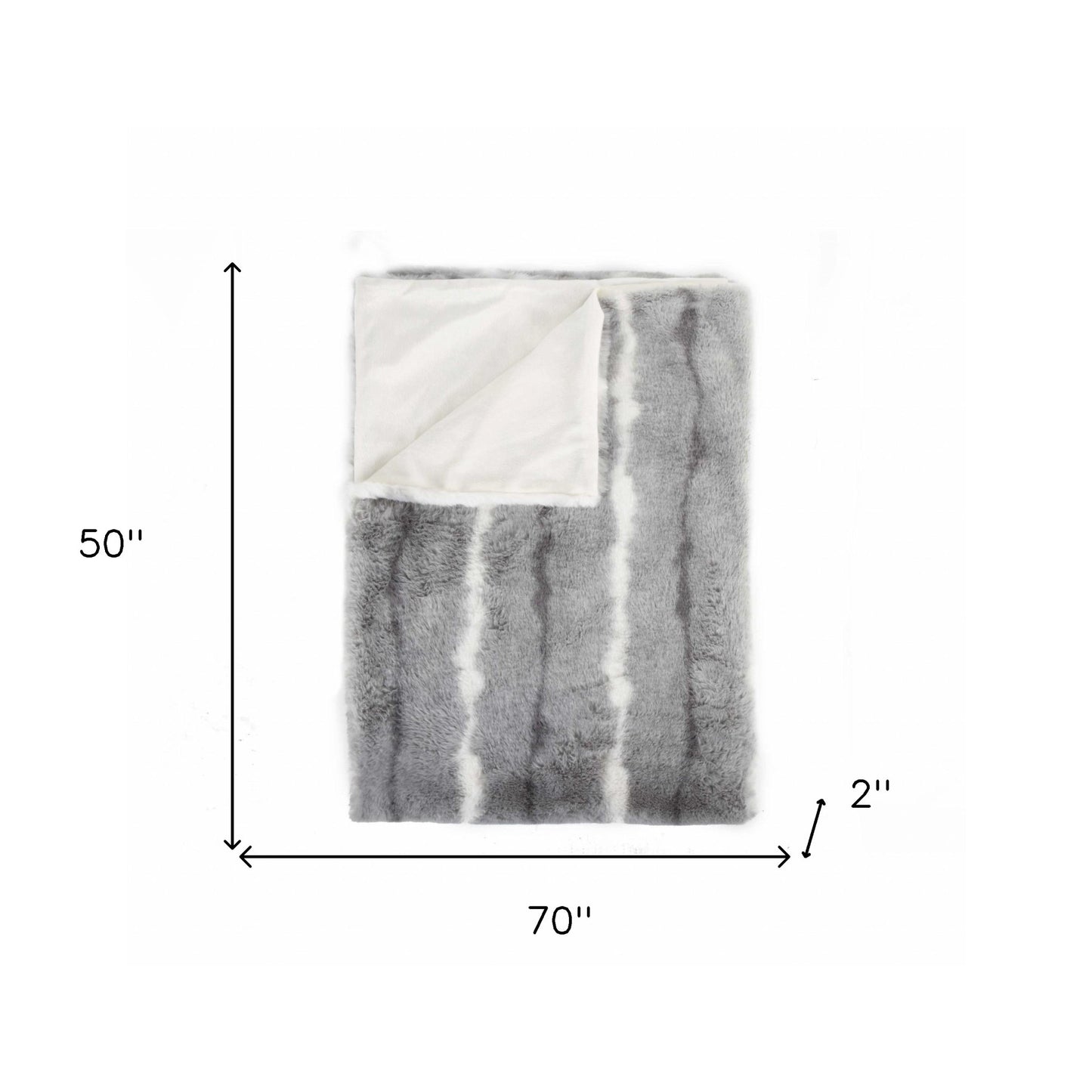 50" X 70" Gray and White Faux Fur Striped Plush Throw Blanket