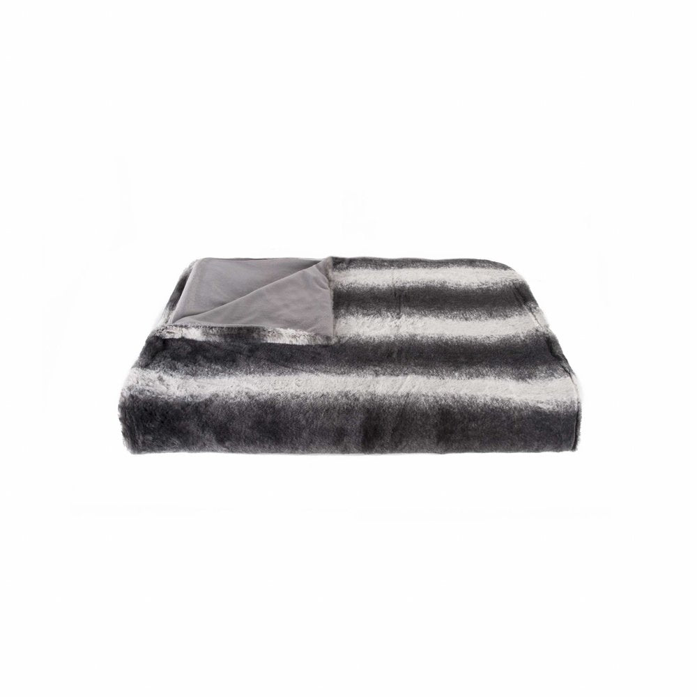 50" X 70" Gray and White Faux Fur Striped Plush Throw Blanket HomeRoots