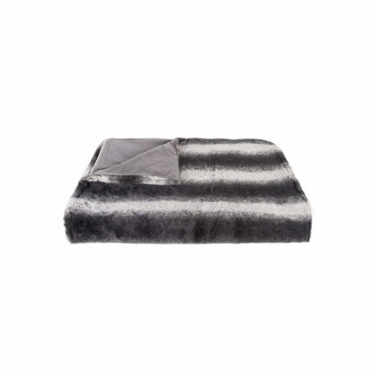 50" X 70" Gray and White Faux Fur Striped Plush Throw Blanket HomeRoots