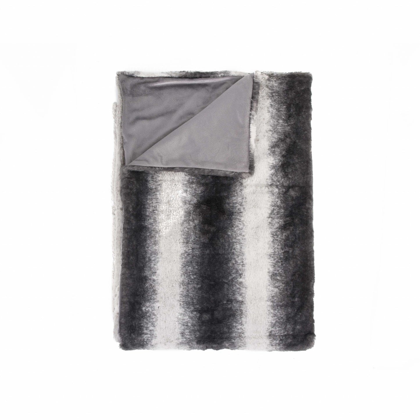 50" X 70" Gray and White Faux Fur Striped Plush Throw Blanket