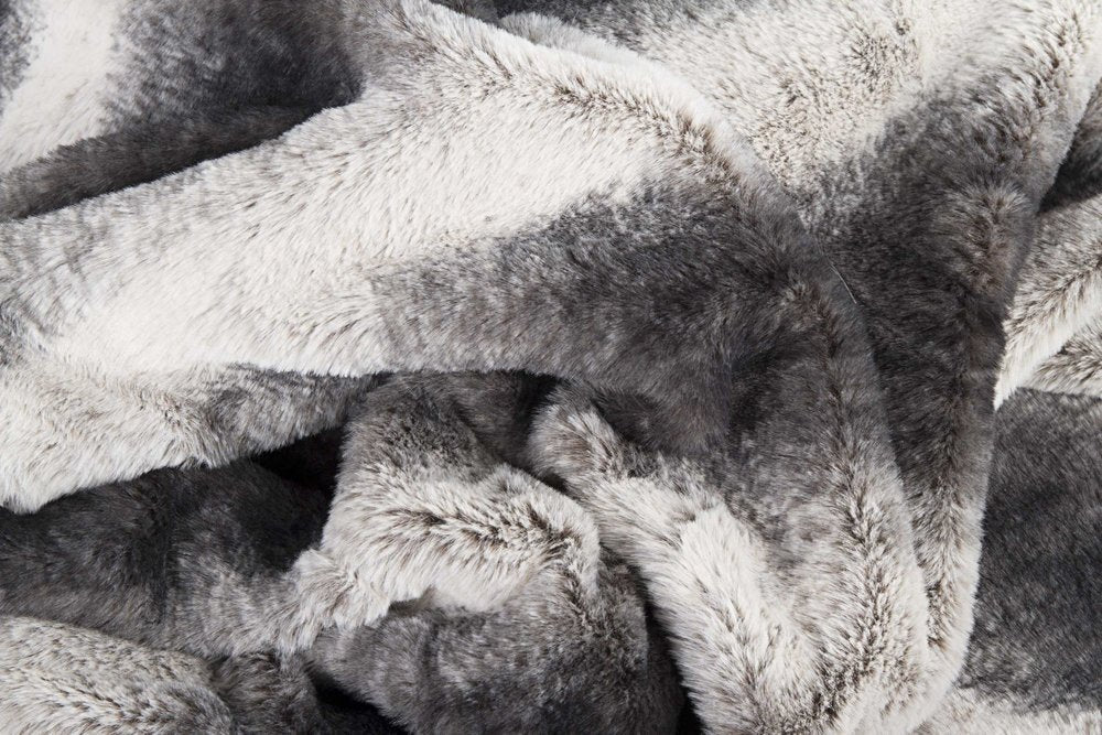 50" X 70" Gray and White Faux Fur Striped Plush Throw Blanket HomeRoots