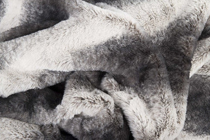 50" X 70" Gray and White Faux Fur Striped Plush Throw Blanket HomeRoots