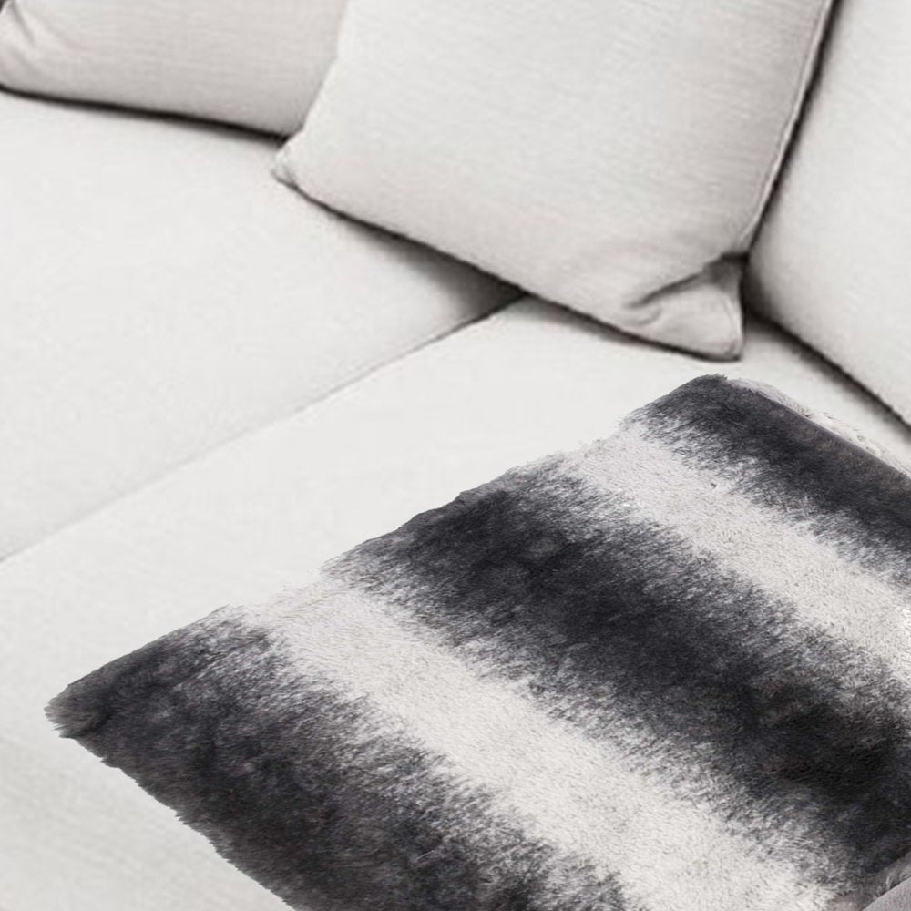 50" X 70" Gray and White Faux Fur Striped Plush Throw Blanket HomeRoots