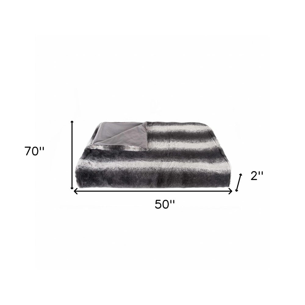 50" X 70" Gray and White Faux Fur Striped Plush Throw Blanket HomeRoots