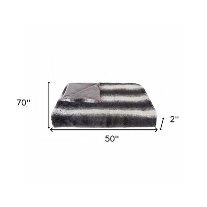 50" X 70" Gray and White Faux Fur Striped Plush Throw Blanket HomeRoots