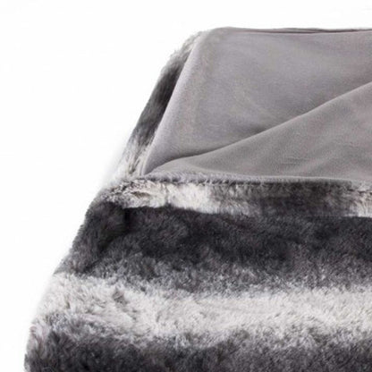 50" X 70" Gray and White Faux Fur Striped Plush Throw Blanket HomeRoots