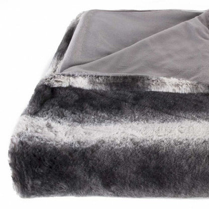 50" X 70" Gray and White Faux Fur Striped Plush Throw Blanket HomeRoots