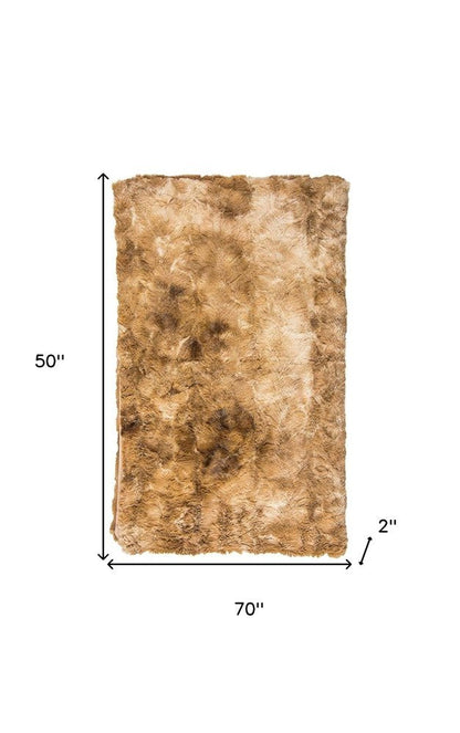 50" X 70" Taupe and Ivory Faux Fur Plush Throw Blanket HomeRoots