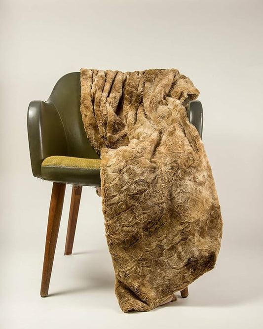 50" X 70" Taupe and Ivory Faux Fur Plush Throw Blanket HomeRoots