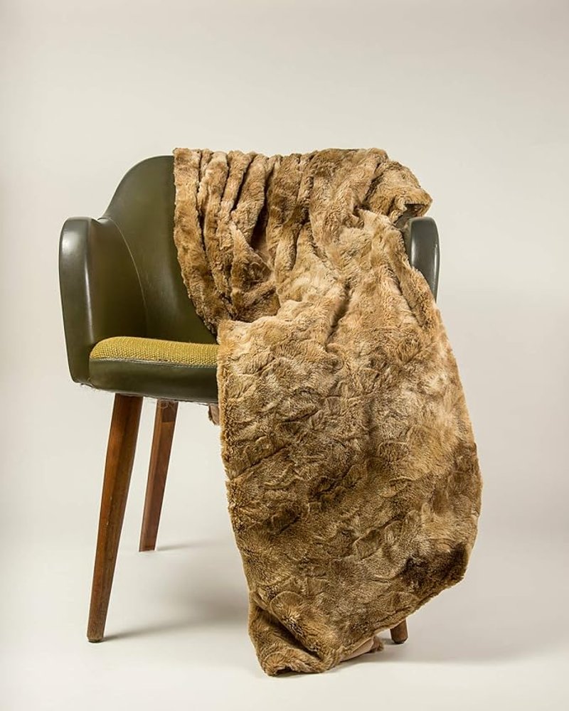 50" X 70" Taupe and Ivory Faux Fur Plush Throw Blanket HomeRoots