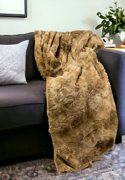 50" X 70" Taupe and Ivory Faux Fur Plush Throw Blanket HomeRoots