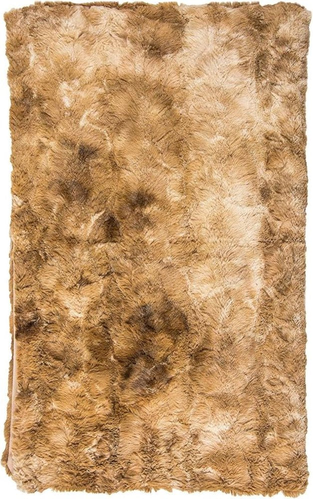 50" X 70" Taupe and Ivory Faux Fur Plush Throw Blanket HomeRoots