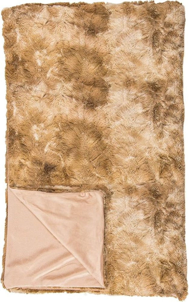 50" X 70" Taupe and Ivory Faux Fur Plush Throw Blanket HomeRoots